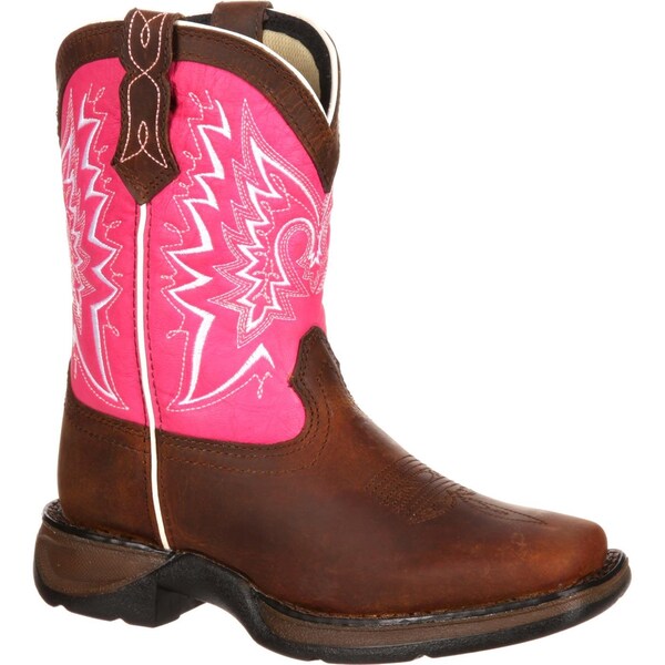 Durango Kids Western Boot, 6.5 M, Leather, 8 in H, Brown/Pink DWBT094 - main